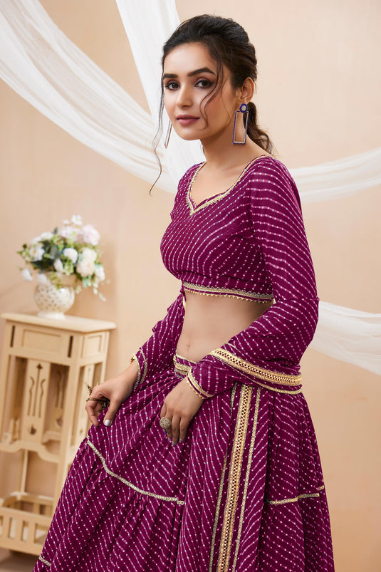 Georgette Fabric Purple Color Delicate Leheriya Printed Lehenga