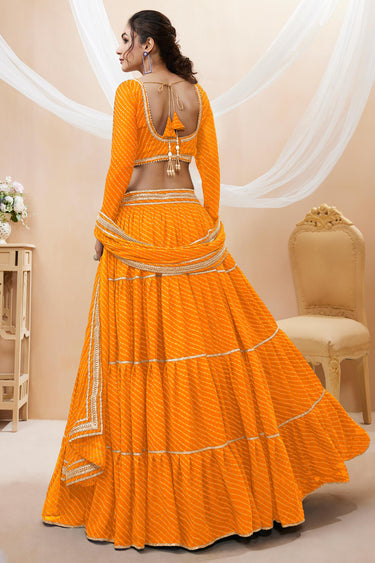 Engaging Yellow Color Georgette Fabric Leheriya Printed Lehenga