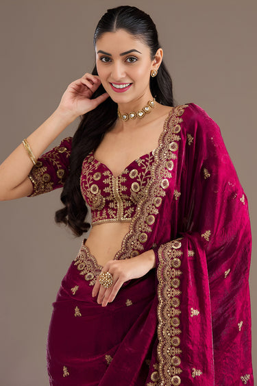 Traditional Magenta Tissue Saree With Zari Work Blouse