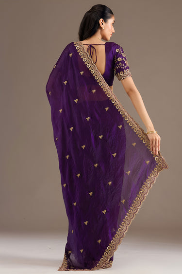Function Wear Purple Saree With Embroidred Blouse Piece