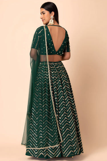 Green Wedding Function Designer Lehenga With Sequins Work Blouse