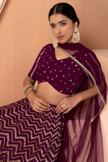 Maroon Georgette Sangeet Function Heavy Sequins Work Lehenga Choli