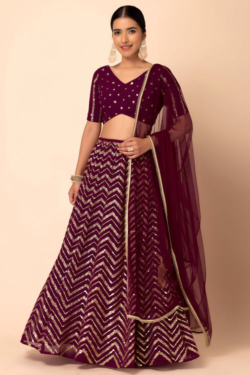 Maroon Georgette Sangeet Function Heavy Sequins Work Lehenga Choli