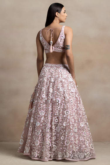 Sequins Work Net Pink Lehenga Choli For Sangeet Function