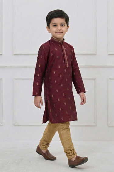 Maroon Silk Fabric Boys Readymade Kurta Pyjama For Function Wear
