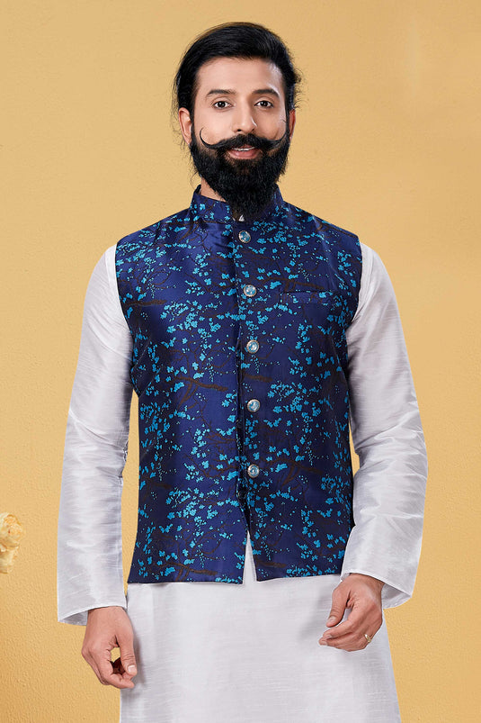 Blue Color Silk Fabric Reception Wear Readymade Men Jacket