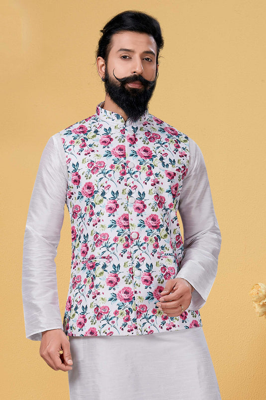 White Color Cotton Fabric Festive Wear Readymade Lovely Men Jacket