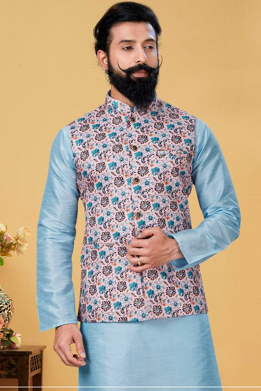 Pink Color Cotton Fabric Festive Wear Readymade Jacket For Men