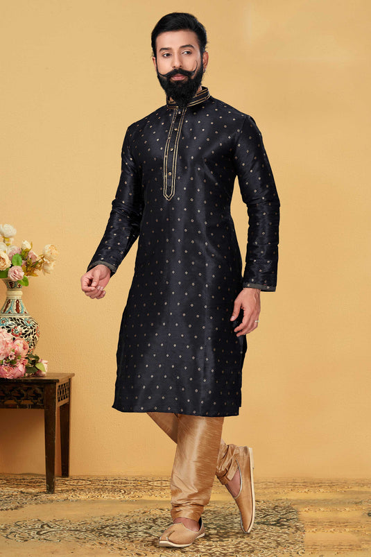 Fancy Fabric Black Color Festive Wear Readymade Men Stylish Kurta Pyjama