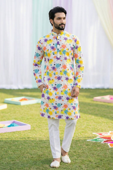Cotton Fabric Multi Color Readymade Kurta Pyjama For Men