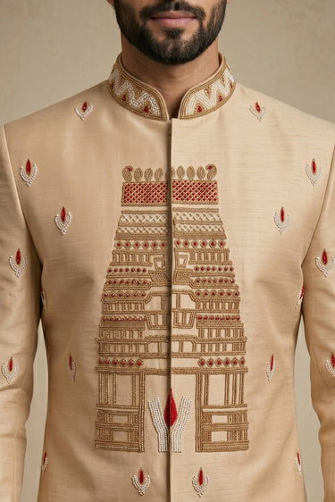 Satin Silk Cream Readymade Ethnic Men Indo Western Jodhpuri Suit