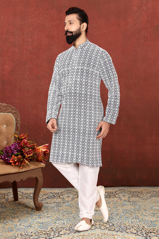 Georgette Fabric Stunning Black Color Function Wear Readymade Men Kurta Pyjama