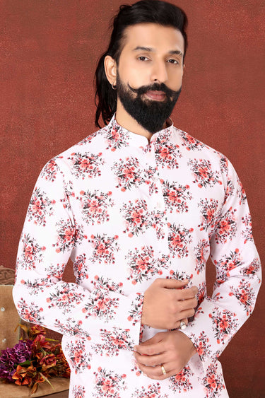 Beautiful Off White Color Wedding Wear Readymade Kurta Pyjama For Men In Cotton Fabric
