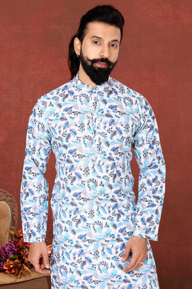 Off White Color Reception Wear Readymade Cotton Fabric Kurta Pyjama For Men