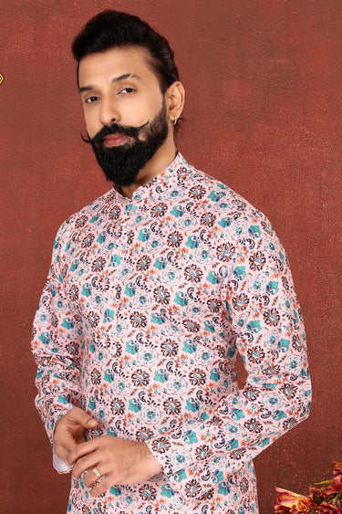 Peach Color Cotton Fabric Function Wear Readymade Kurta Pyjama For Men
