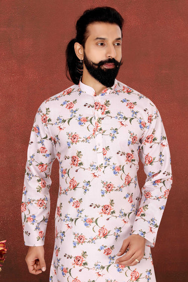 Appealing Peach Color Cotton Fabric Function Wear Kurta Pyjama For Men