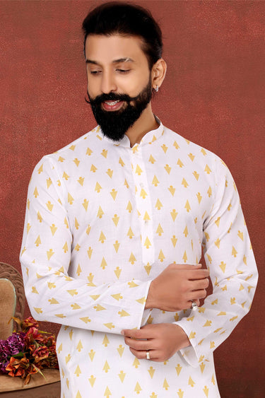 Off White Color Engaging Cotton Fabric Festive Wear Kurta Pyjama For Men