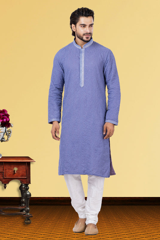 Purple Georgette Fabric Readymade Kurta Pyjama For Men