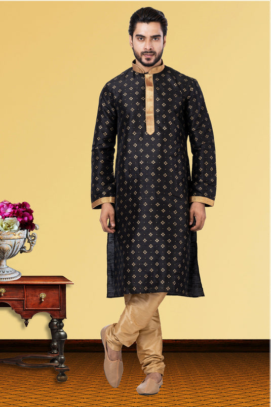 Dhupion Fabric Black Magnificent Readymade Men Kurta Pyjama For Sangeet Wear