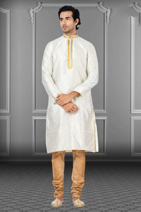 Linen Silk Fabric Artistic Readymade Men Kurta Pyjama For Function Wear