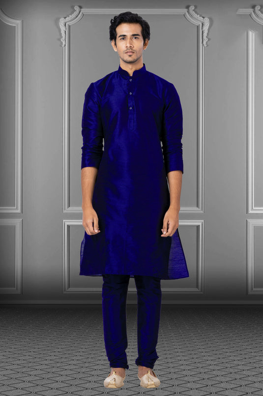 Blue Dhupion Fabric Festive Wear Kurta Pyjama For Men