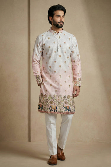 Multi Color Wedding Wear Cotton Fabric Readymade Kurta Pyjama For Men