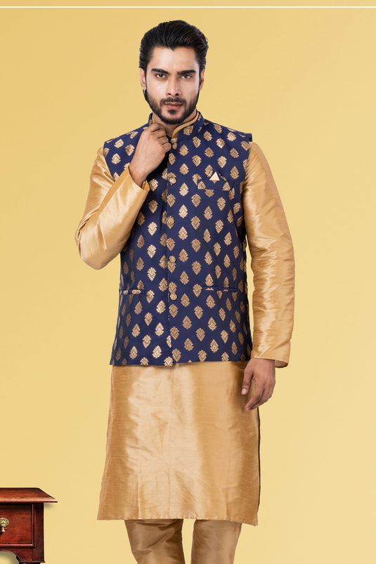 Navy Blue Fancy Fabric Sangeet Wear Trendy Readymade Men Jacket