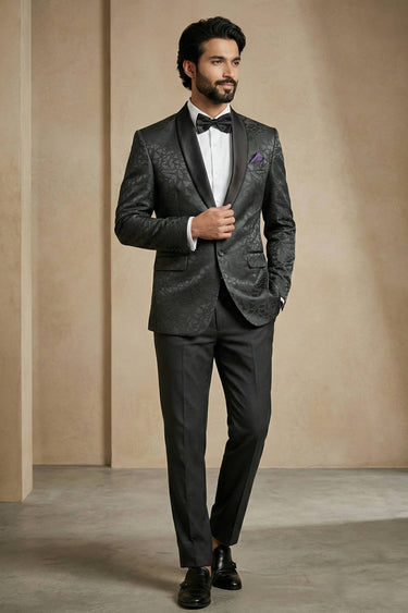 Jacquard Fabric Black Party Wear Readymade Designer Blazer For Men