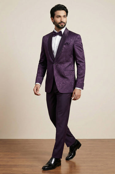 Purple Party Wear Jacquard Fabric Readymade Designer Blazer For Men
