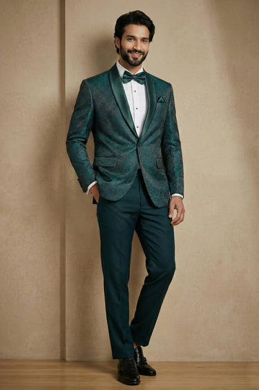 Jacquard Teal Men Readymade Designer Blazer For Party Wear