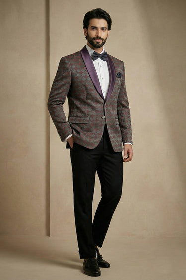 Jacquard Fabric Grey Men Readymade Blazer For Party Wear