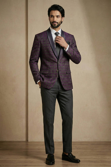 Jacquard Fabric Purple Party Wear Readymade Blazer For Men