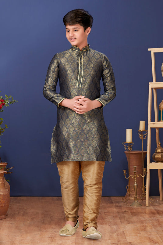 Jacquard Silk Fabric Grey Color Function Wear Boys Readymade Kurta Pyjama