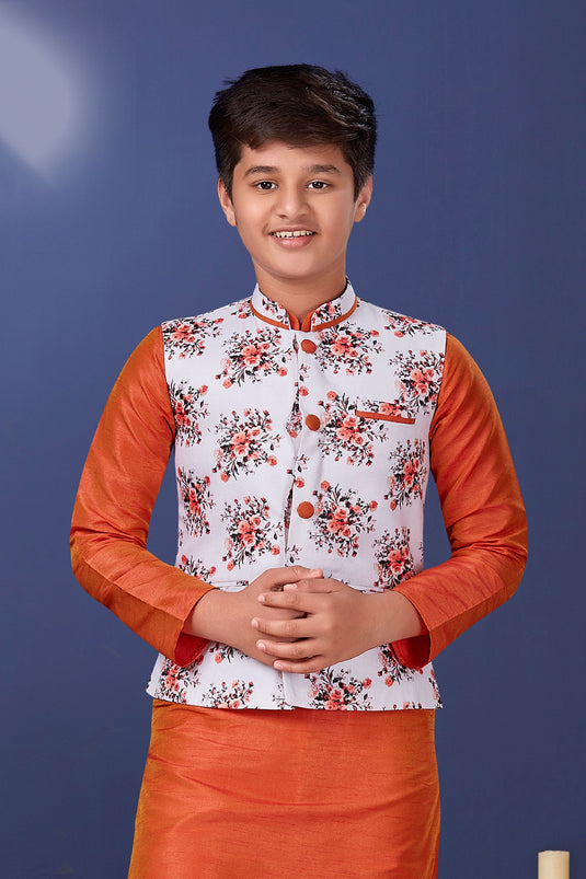 White Color Traditional Wear Cotton Fabric Fancy Readymade Jacket For Boys