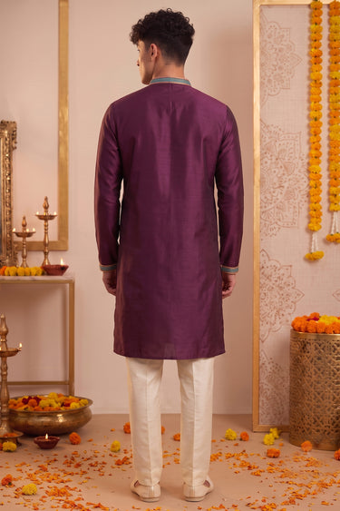 Elegant Purple Embroidered Kurta Pajama For Men