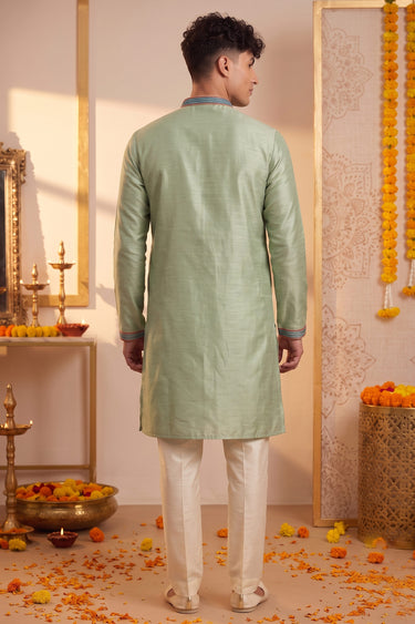 Mens Premium Sea Green Festive Wear Embroidered Kurta Pajama
