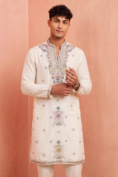 Elegant White Embroidered Kurta Pajama For Men