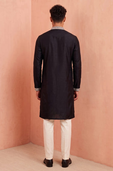 Mens Premium Black Festive Wear Embroidered Kurta Pajama