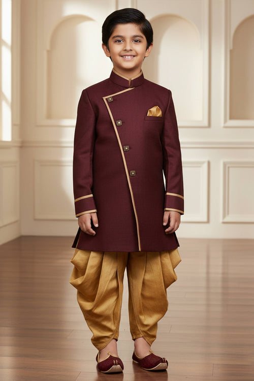 Art Silk Maroon Readymade Indo Western For Boys