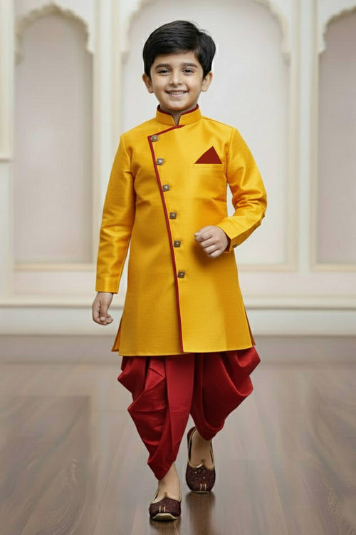 Art silk Orange Readymade Indo Western For Boys