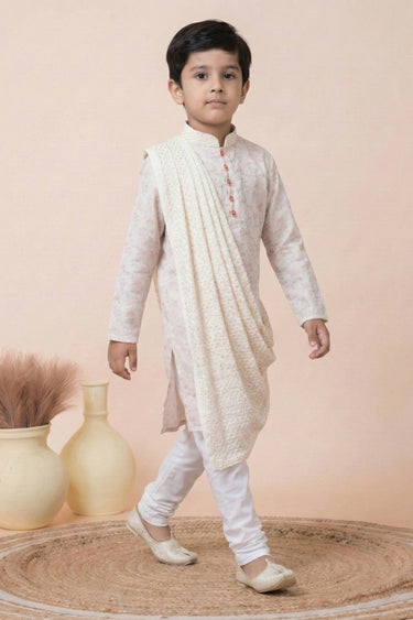 Off White Viscose Festive Wear Readymade Kurta Pyjama For Boys