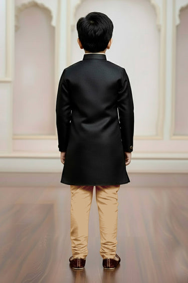 Black Color Wedding Wear Art Silk Fabric Indo Western For Boys