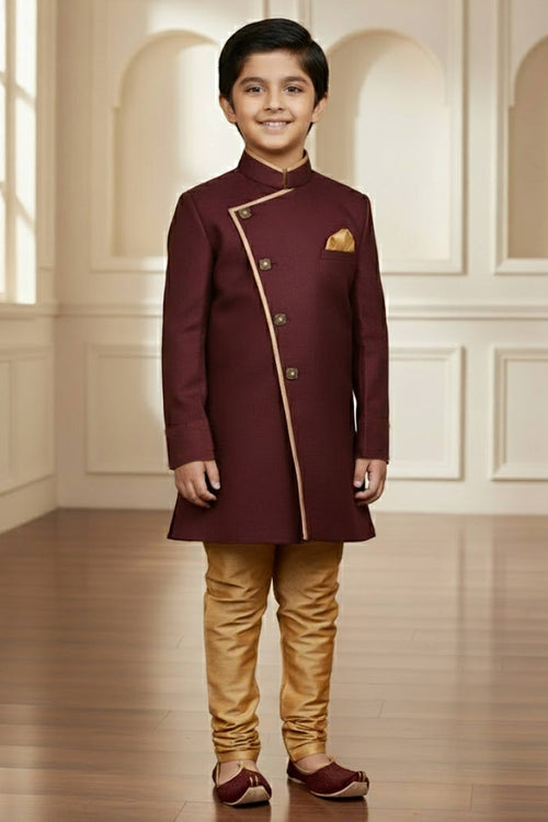 Art Silk Fabric Maroon Readymade Indo Western For Boys