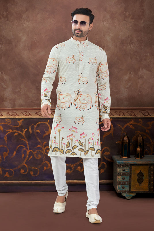 Cream Petal Cascade Attire Kurta Pyjama