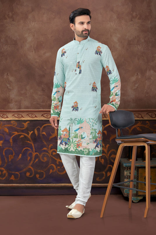 Light Cyan Rich Slate Veil Kurta Pyjama