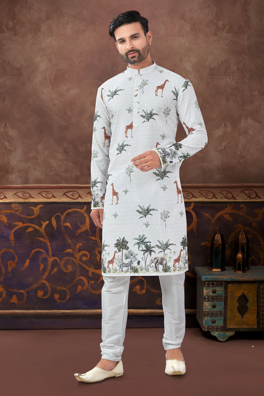 Off White Vibrant Rosewood Shade Kurta Pyjama