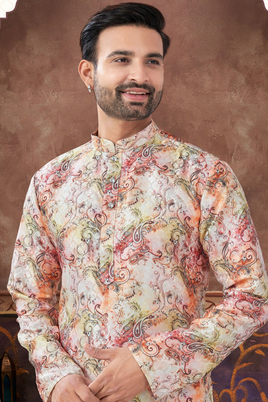 Elegance Multi Color Long Kurta Pyjama Set For Men