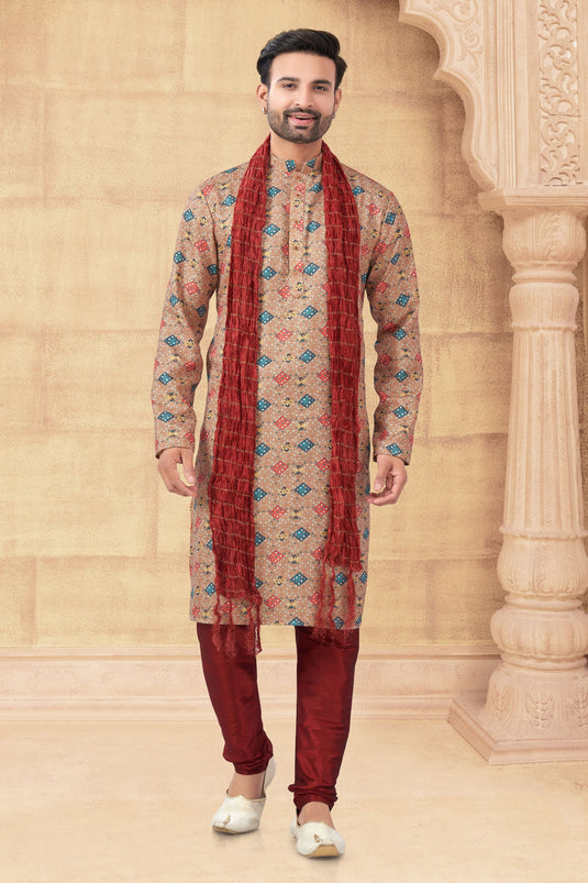 Sparkle Brown Long Kurta Pyjama For Men