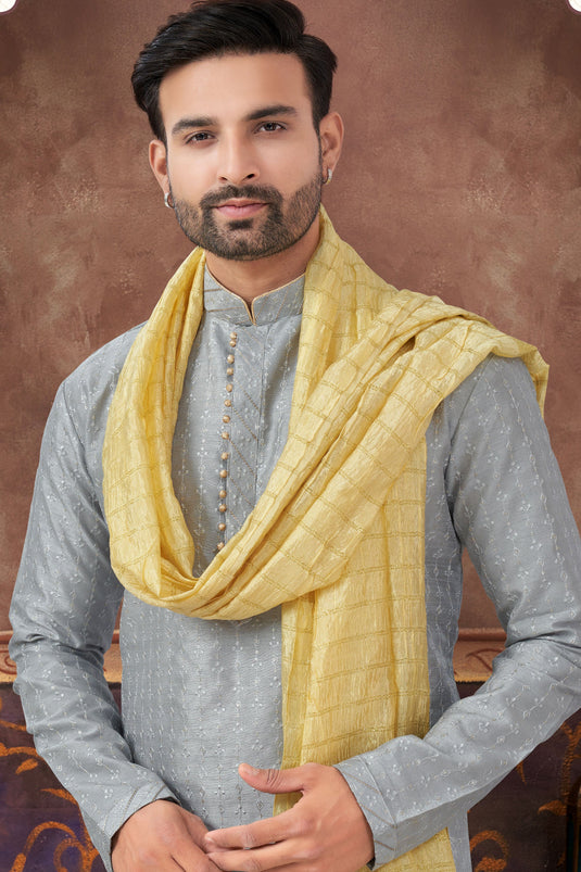 Silk Grey Splendor Kurta Pyjama Set For Men