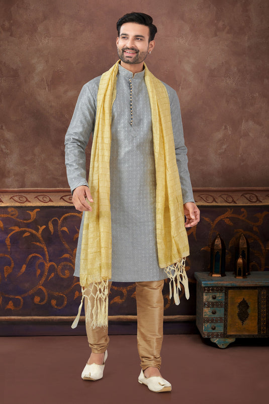 Silk Grey Splendor Kurta Pyjama Set For Men